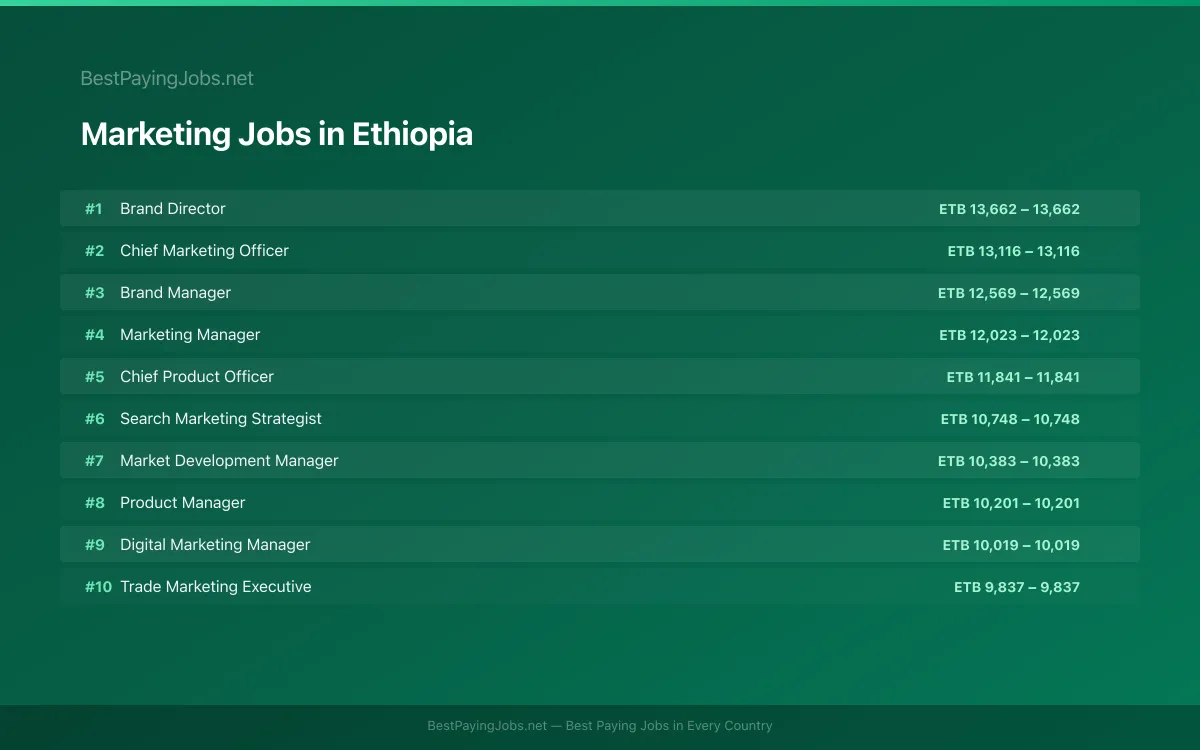Highest paying Marketing jobs in Ethiopia