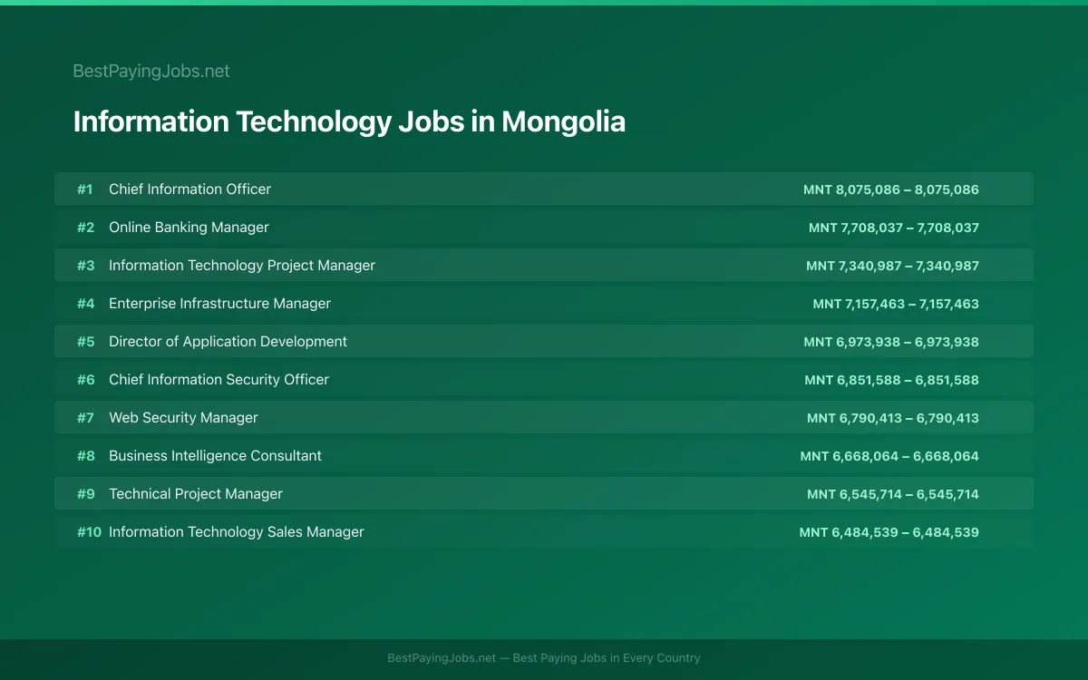 Highest paying Information Technology jobs in Mongolia