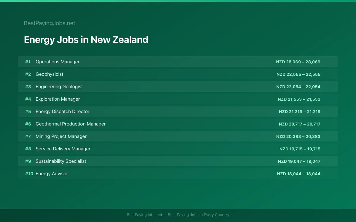 Highest paying Energy jobs in New Zealand
