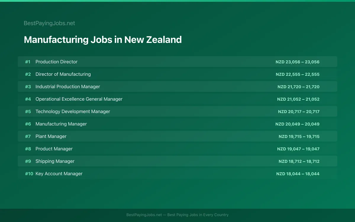 Highest paying Manufacturing jobs in New Zealand
