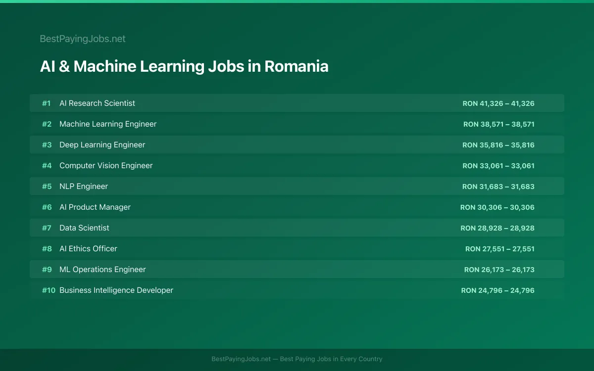 AI & Machine Learning salary data for Romania Highest paying AI & Machine Learning jobs in Romania