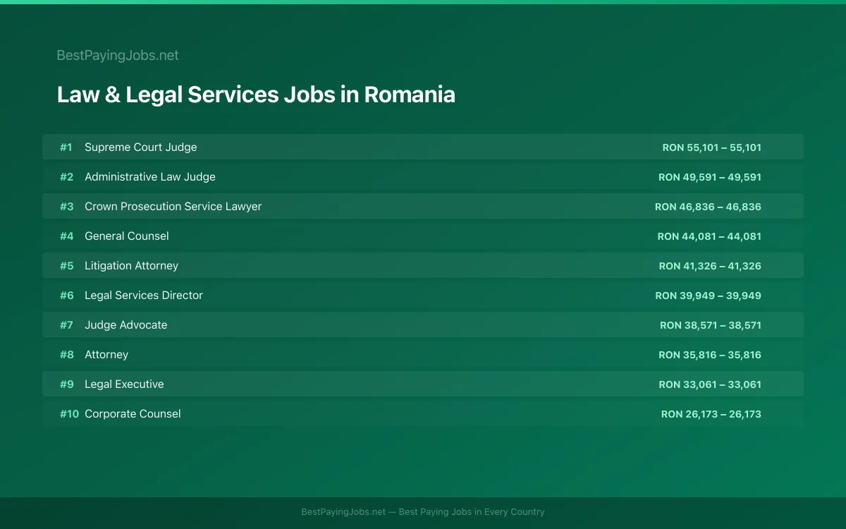 Law & Legal Services salary data for Romania Highest paying Law & Legal Services jobs in Romania