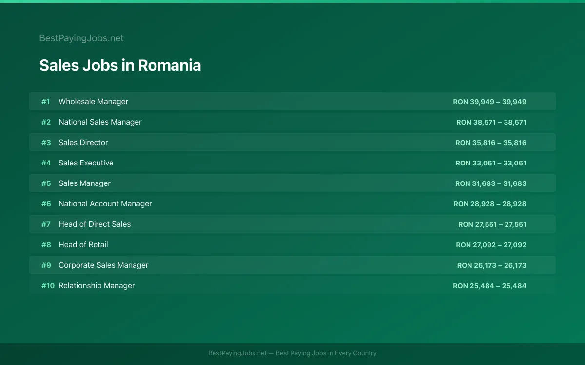Sales salary data for Romania Highest paying Sales jobs in Romania