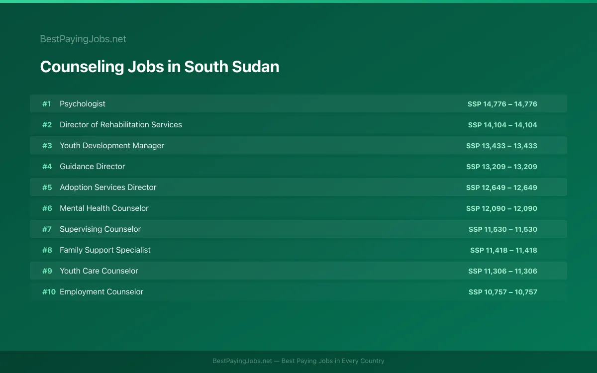 Highest paying Counseling jobs in South Sudan