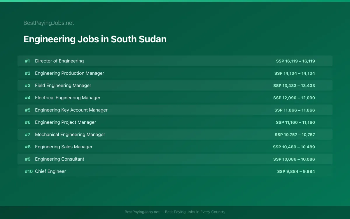 Highest paying Engineering jobs in South Sudan