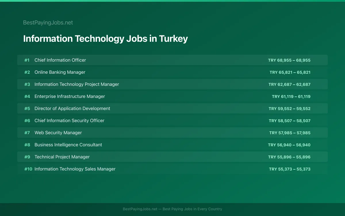 Highest paying Information Technology jobs in Turkey